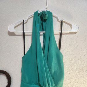 BEBE Green Overlay Cocktail Dress